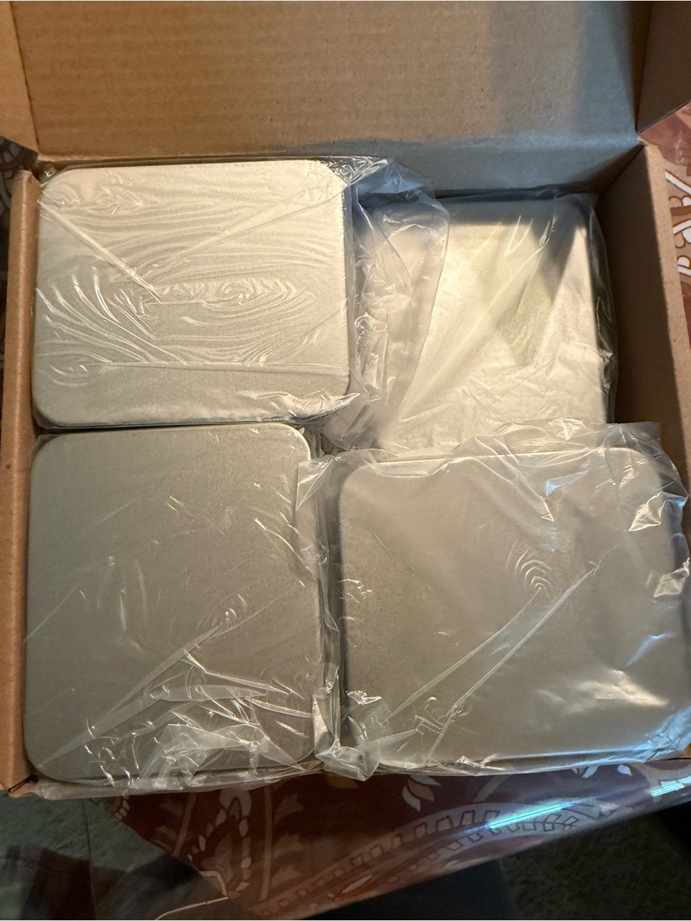 Rectangular Silver Metal Storage Organizer Tins With Hinged Lids - pack of 7